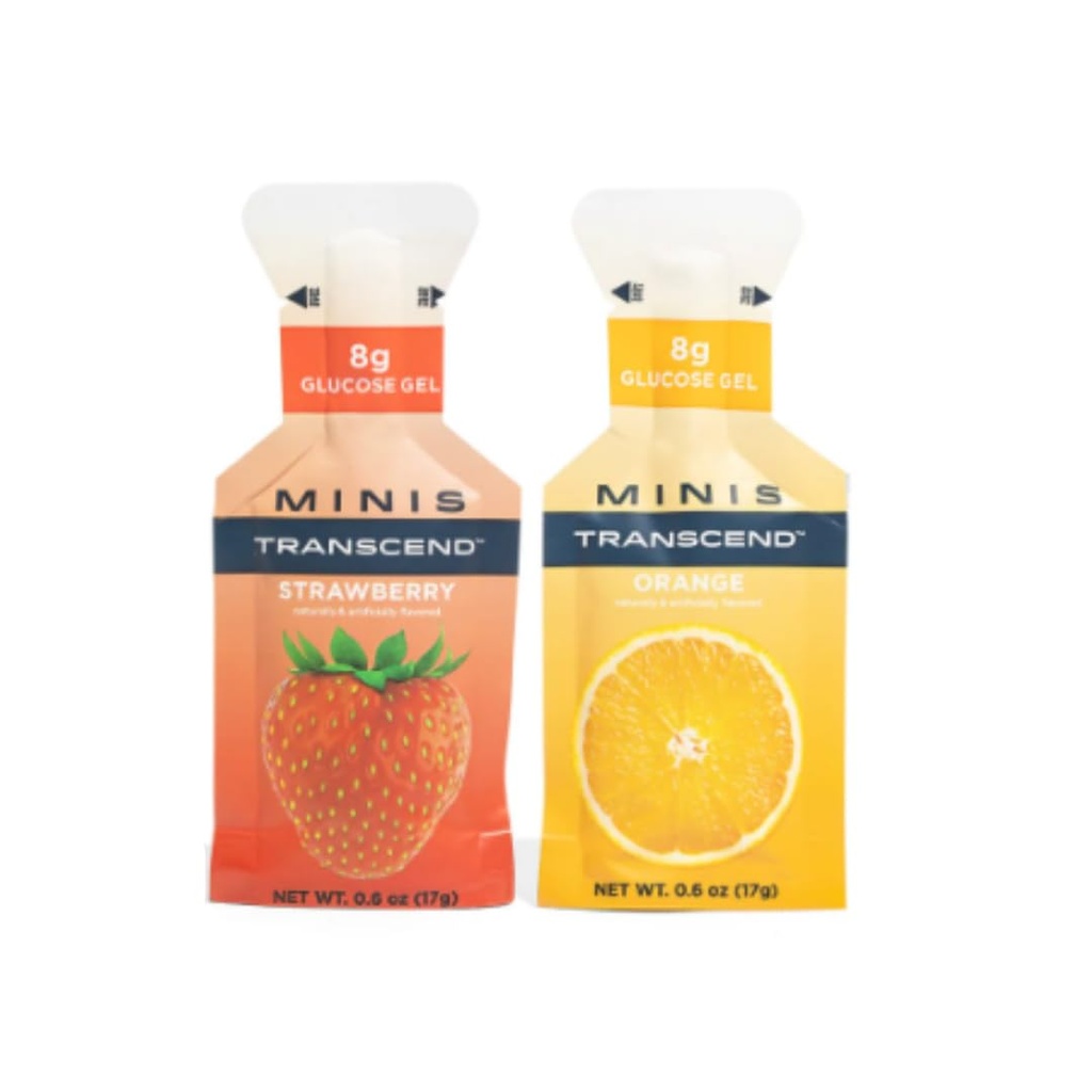 Transcend Foods Mini Strawberry + Orange Gels (0.6 oz, Pack of 12) Fast-Acting Carb Gel Strawberry and Orange Flavor – Caffeine Free, Gluten Free