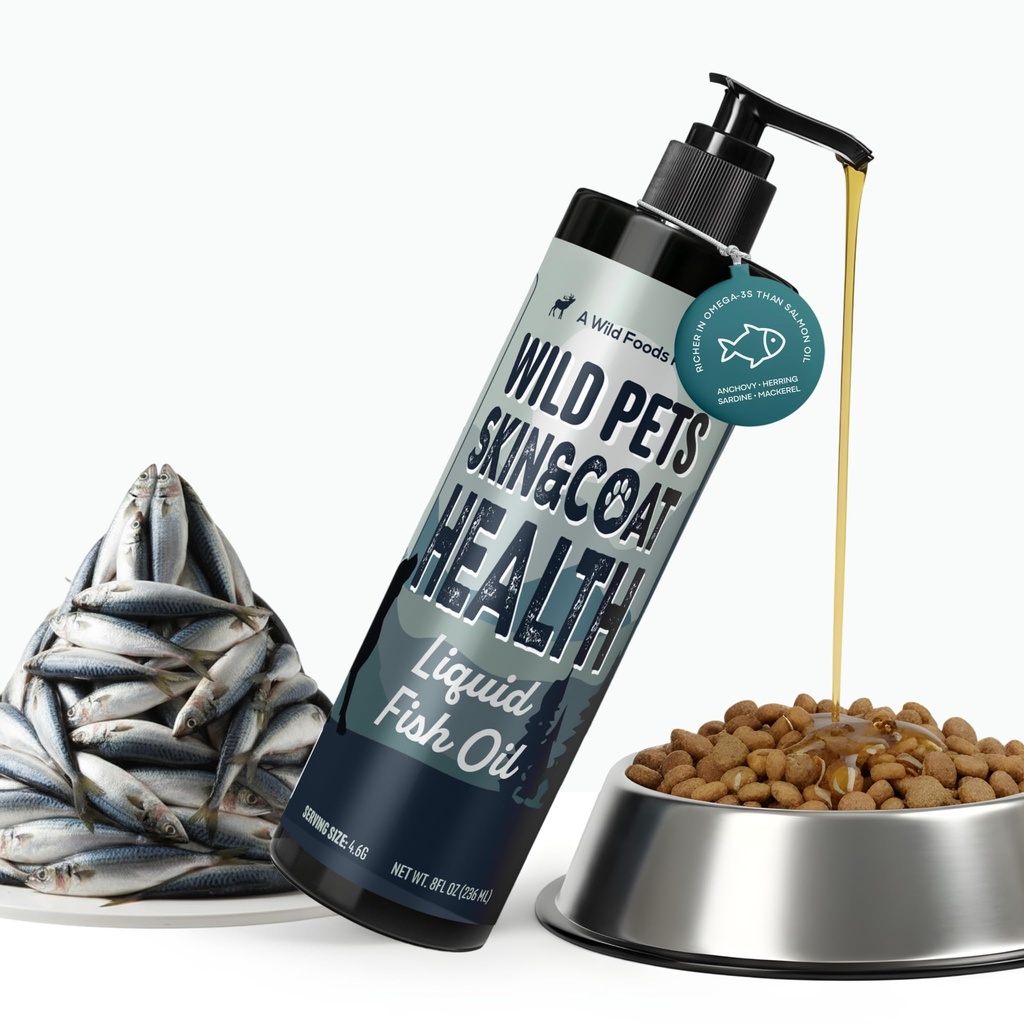 Wild Dog Fish Oil - Premium Multi-Fish Blend for Skin & Coat Health - More Potent Than Salmon Oil for Dogs - 1437mg of Omega 3 for Dogs - EPA & DHA – 8 fl oz Pump