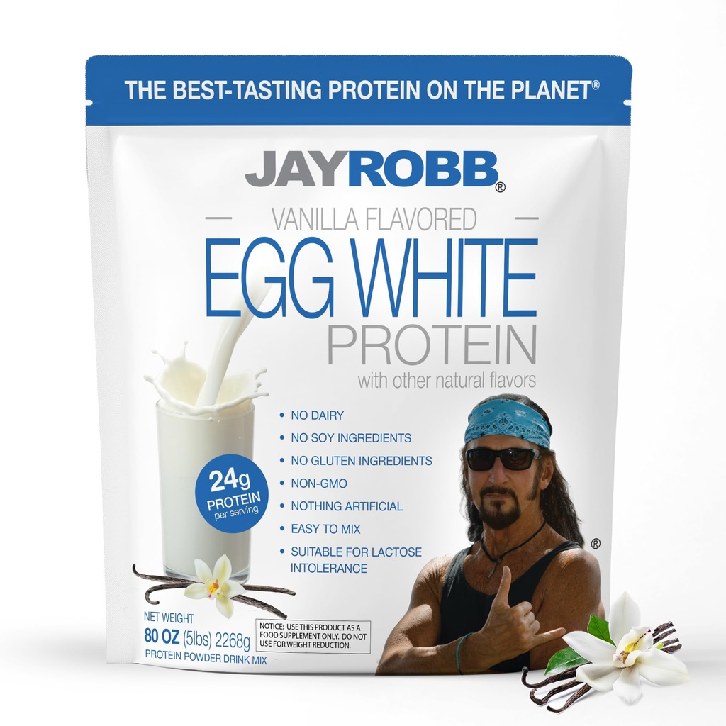 JAYROBB Vanilla Egg White Protein 80 oz, 5 Pound Bag