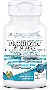 KAPPA NUTRITION Probiotic 60 Billion CFU 14 in 1 Formula with Prebiotics & Acidophilus for Women, Men & Adults, Relaf Stable, Acid Resistant, Natural Supplement 60 Capsles.