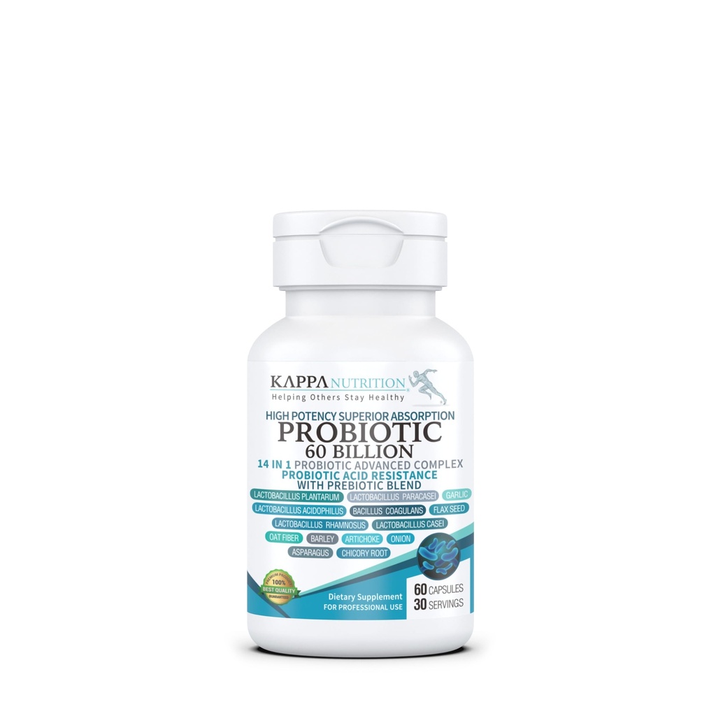 KAPPA NUTRITION Probiotic 60 Billion CFU 14 in 1 Formula with Prebiotics & Acidophilus for Women, Men & Adults, Relaf Stable, Acid Resistant, Natural Supplement 60 Capsles.
