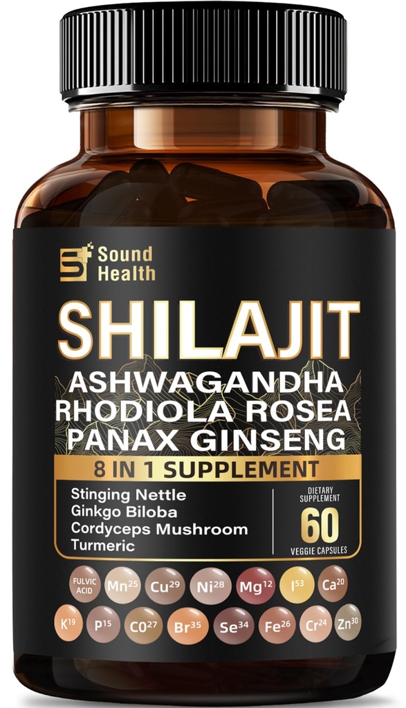 SoundHealth Shilajit Capsule for Men & Women 60 Counts, Easy to Swallow, Blended Vitamin & Mineral Supplements, Gluten Free, Non-GMO