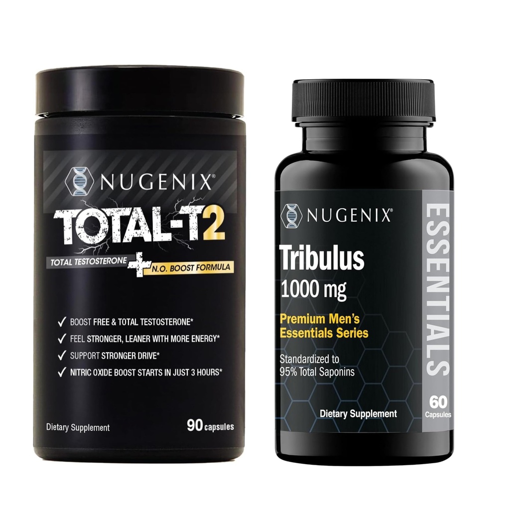 Nugenix Total-T2 Testosterone Booster for Men + Essentials Tribulus Terrestris Extract 100mg - Bundle