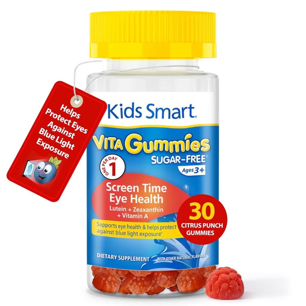 KIDS SMART Vita Gummies Screen Time Eye Health for Kids Ages 3+ | Lutein, Zeaxanthin & Vitamin A Vision Support | Blue Light Eye Protection | Sugar-Free Vegan Gummies | Kids Eye Vitamins