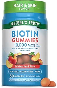 Nature's Truth Biotin Gummies | 10000mcg | 50 Count | Vegan, Non-GMO & Gluten Free Supplement | Peach Flavor