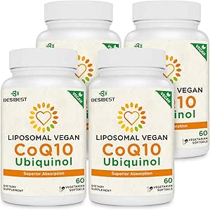 1000mg λιποσωμική CoQ10 Ubiquinol, 240 Vegan Softgels, Υψηλή απορρόφηση Ubiquinol CoQ10 συμπλήρωμα, Ενεργή Αντιοξειδωτική μορφή του συνένζυμου Q10 για λειτουργία καρδιάς & παραγωγή ενέργειας
