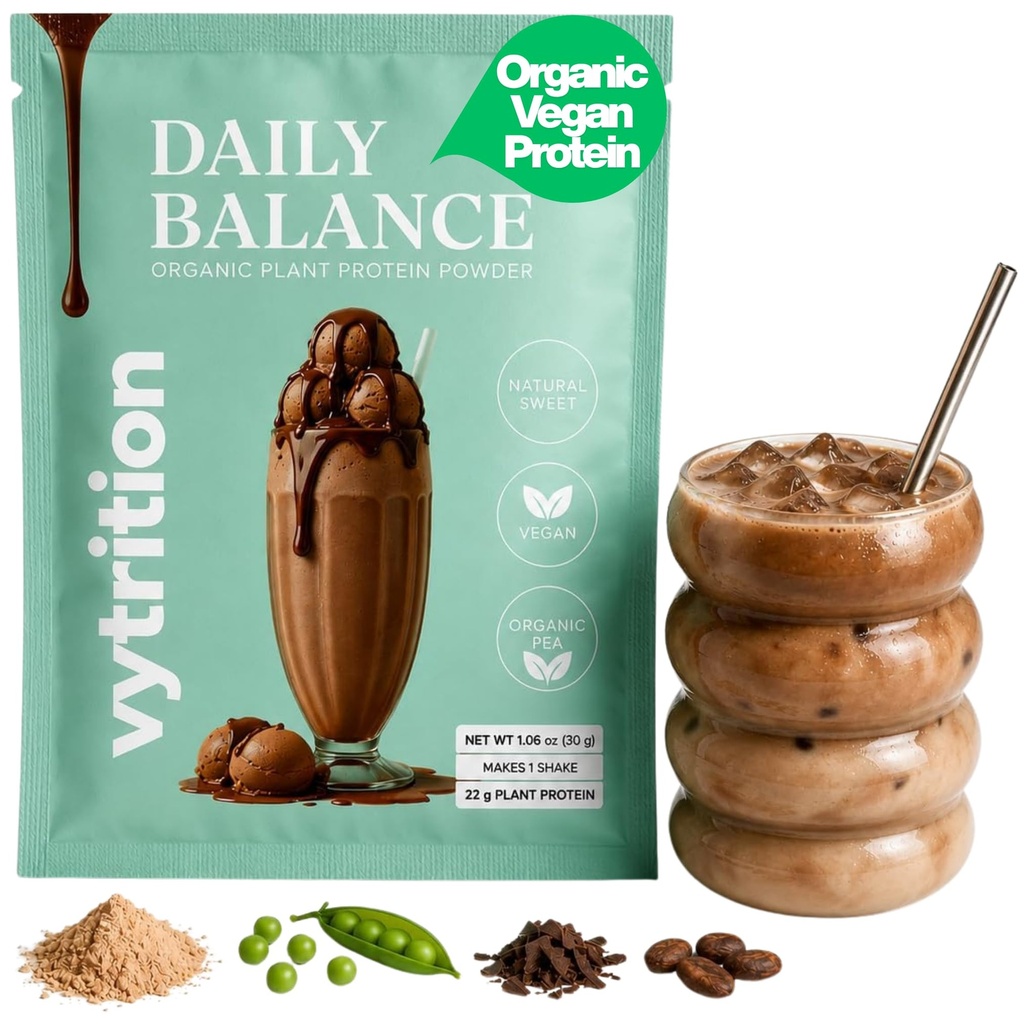 Organic Vegan Protein Powder Chocolate | 22g Plant Protein | Keto Friendly | All 9 Essential Amino Acids | No Added Sugar | Low Carb | Gluten & Dairy Free | 30g Single-Serve Sachet