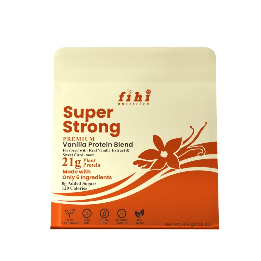 Super Strong Plant Protein Powder - Vanilla & Sweet Cardamom | 21g Protein | Vegan & Keto | Gluten & Dairy Free | No Added Sugar | Zero Bloating | Made in California
