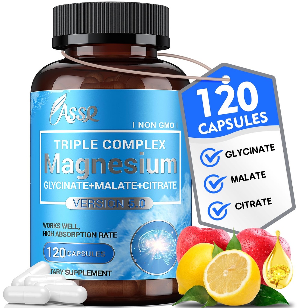ASSR Triple Magnesium Complex – 300mg συμπλήρωμα μαγνησίου με Γλυκινικό, Μη Ελάσσονα & Κιτρικό – Υποστηρίζει Χαλάρωση, Μυϊκή & Νευρική λειτουργία – Υψηλή απορρόφηση, Vegan, Μη ΓΤΟ, 120 κάψουλες