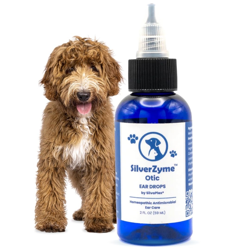SilverZyme Otic Ear Cleaning Drops for Dogs & Cats - Gentle Ear Wash Removes Odor, Wax & Debris - Enzymatic Formula with AG21 Chitosan-Silver, Hypoallergenic Pet Ear Care, Made in USA (2oz)