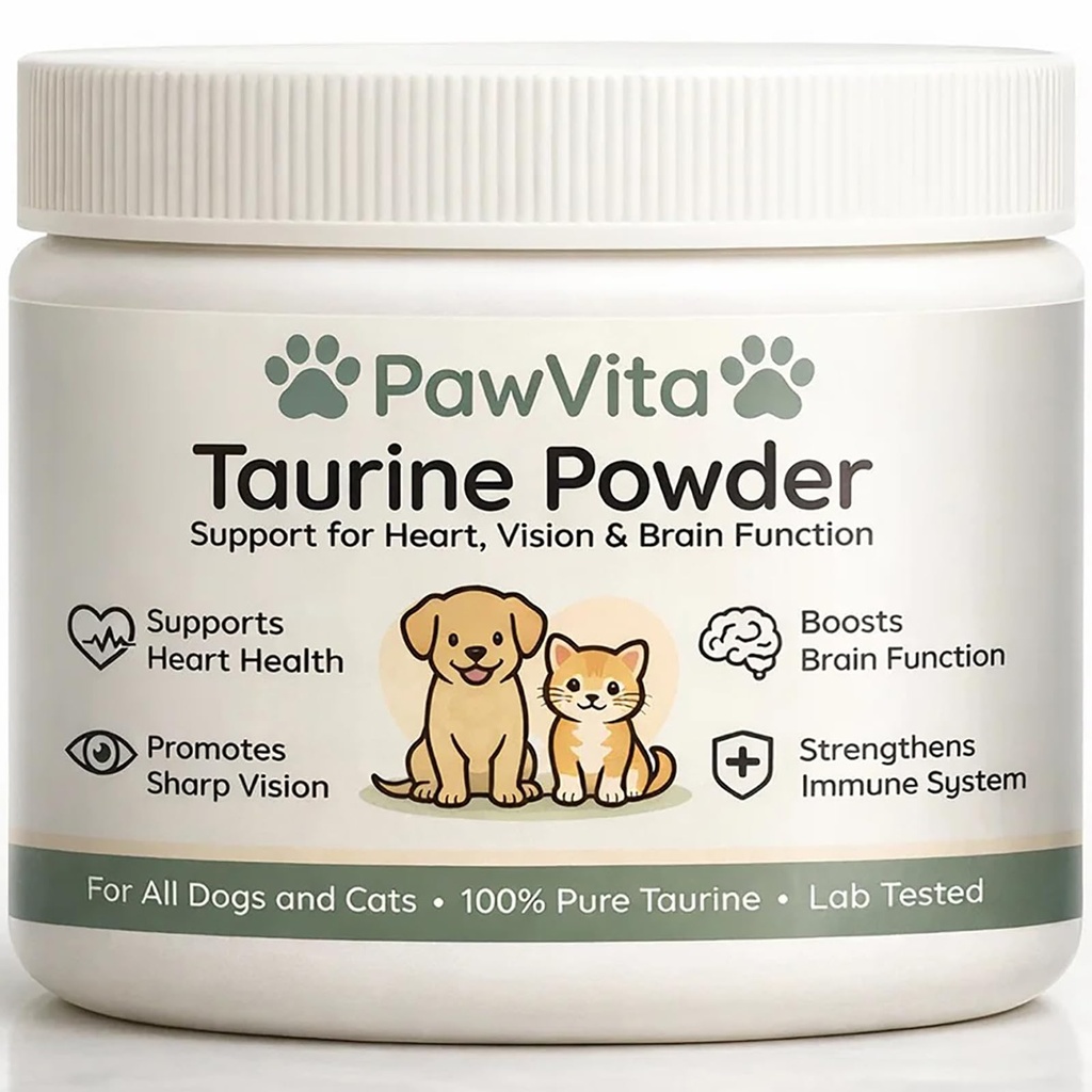 PawVita Taurine Powder for Dogs & Cats - Heart, Vision & Growth Support, 99.99% Pure Taurine Supplement, No Fillers, Increase Energy, Promote Metabolism