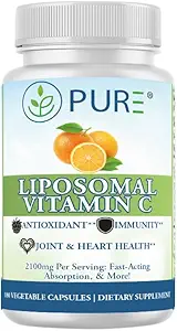 PURE Liposomal Vitamin C Capsules, 2100mg, Sunflower Lecithin, 180 Capsules, 60-Day Supply, Premium Wellness Supplement