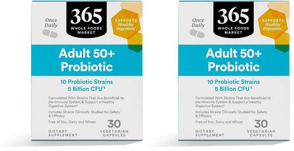 365 by Whole Foods Market, Adult 50+ Probiotic 5 Billion CFU, 30 ct (Pack of 2)