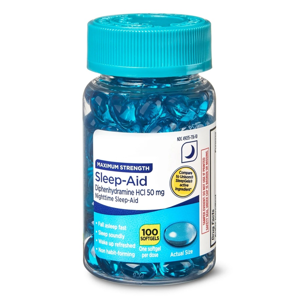 Maximum Strength Diphenhydramine HCl Sleep Support Softgels, 50 mg, 100 Count