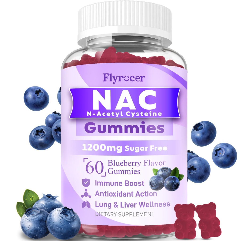NAC Gummies, N Acetyl Cysteine Supplement for Adults and Kids, NAC Chewable Support Liver Health, Antioxidants & Immune System, Sugar-Free, Blueberry Flavor, 60 Count