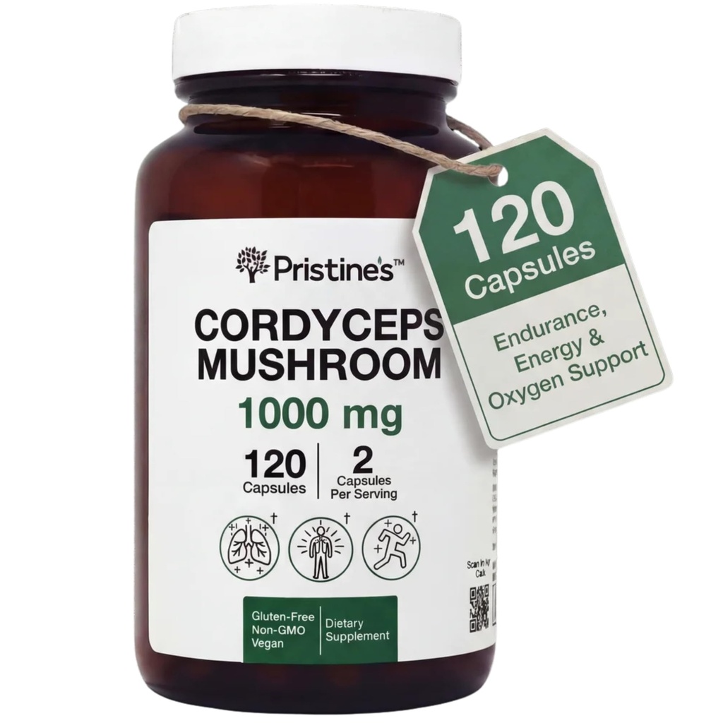 κάψουλες μανιταριών PRISTINE'S Cordyceps - 60 ημέρες προσφοράς 1000 MG - Αθλητική απόδοση, αντοχή και ανοσία συμπλήρωμα προσαρμογών - Αντι γήρανση υποστήριξη Αντιοξειδωτικό