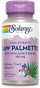 SOLARAY Saw Palmetto Extract - Prostate Health and Urinary Tract Support - 136 mg Fatty Acids and Sterols - Lab Verified, 60-Day Money-Back Guarantee (30 Servings, 30 Softgels)