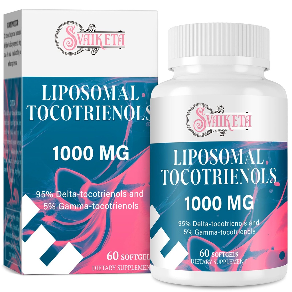 Liposomal Tocotrienols 1000mg Softgels – Advanced Absorption Vitamin E Complex with 95% Delta & 5% Gamma Tocotrienols, 60 Count