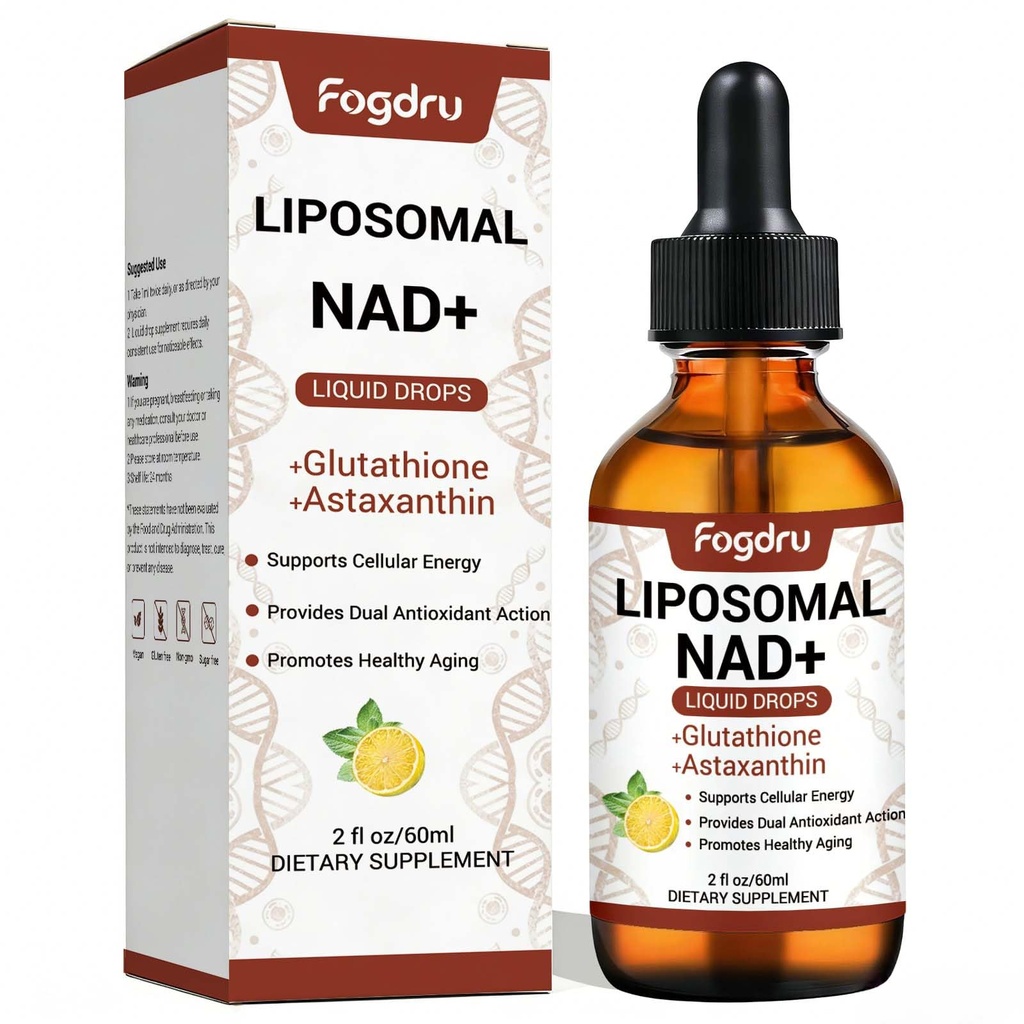 Liposomal NAD+ Liquid Drops with Glutathione & Astaxanthin for Cellular Energy, Dual Antioxidant & Healthy Aging Support, Vegan Non-GMO Sugar-Free, Lemon Mint Flavor, 2 fl oz (60ml)