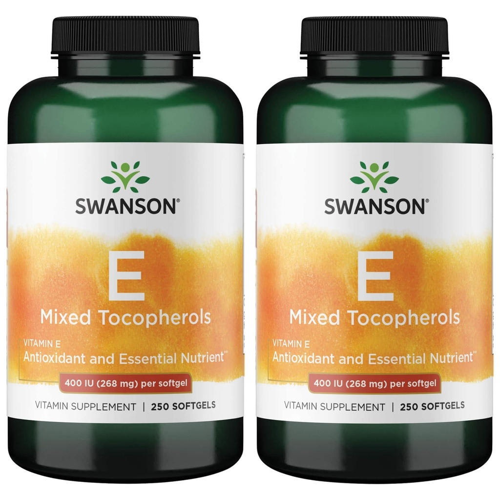 Swanson E-400 Mixed Tocopherols - Antioxidant Supplement to Support Heart Health* - Contains D-Alpha Tocopherol - Non-GMO - 250 Softgels (2 Pack)