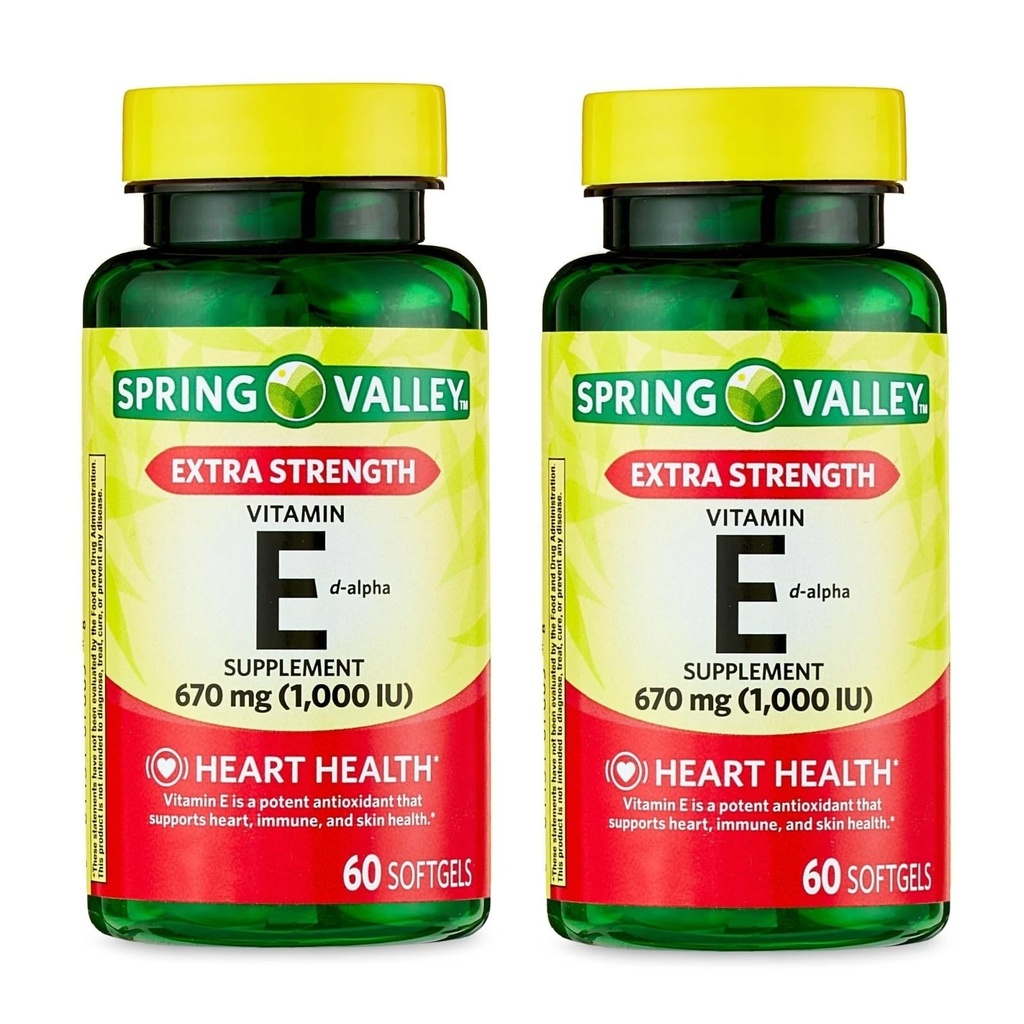 Vitamin E 670mg (1,000 IU) Extra Strength – 60 Softgels, Natural d-Alpha Vitamin E Supplement, Daily Vitamina E 1000 IU for Wellness (Pack of 2)