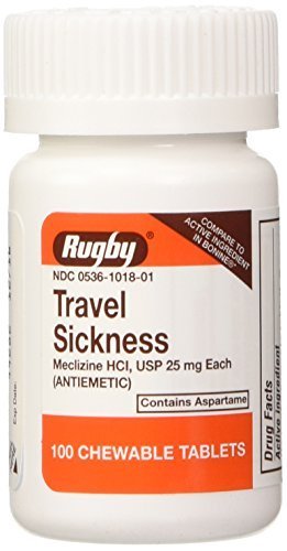 Rugby Travel Sickness Meclizine HCL 25mg 100 Count (Pack of 3)