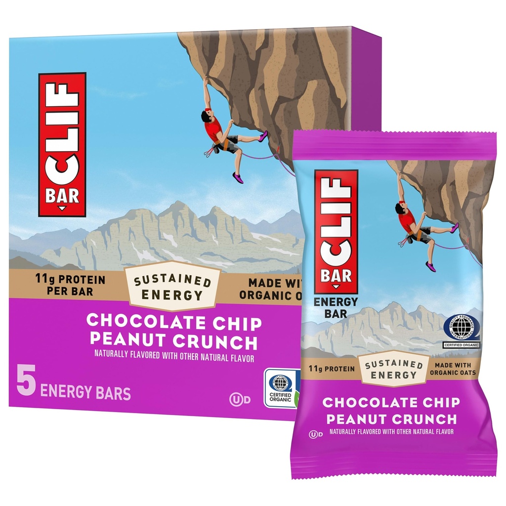CLIF BAR - Energy Protein Bars - Chocolate Chip Peanut Crunch - Made with Organic Oats - Energy Bars - Non-GMO - (5 Pack)