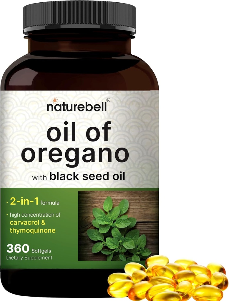 NatureBell Oregano Oil με Black Seed Oil, 360 Softgels 
