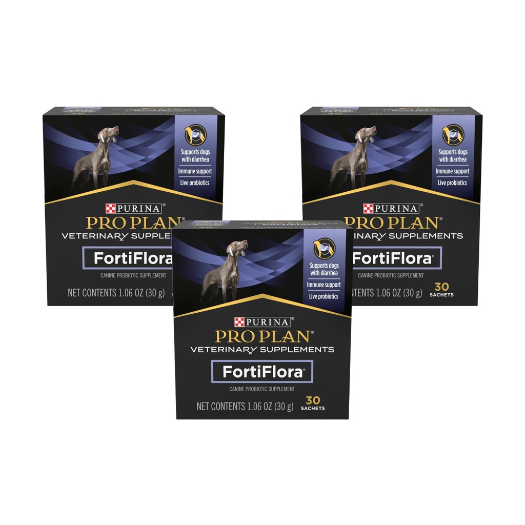 Purina Pro Plan Veterinary Supplements FortiFlora Dog Probiotic Supplement, Canine Nutritional Supplement 30 Ct. Box (Pack of 3)