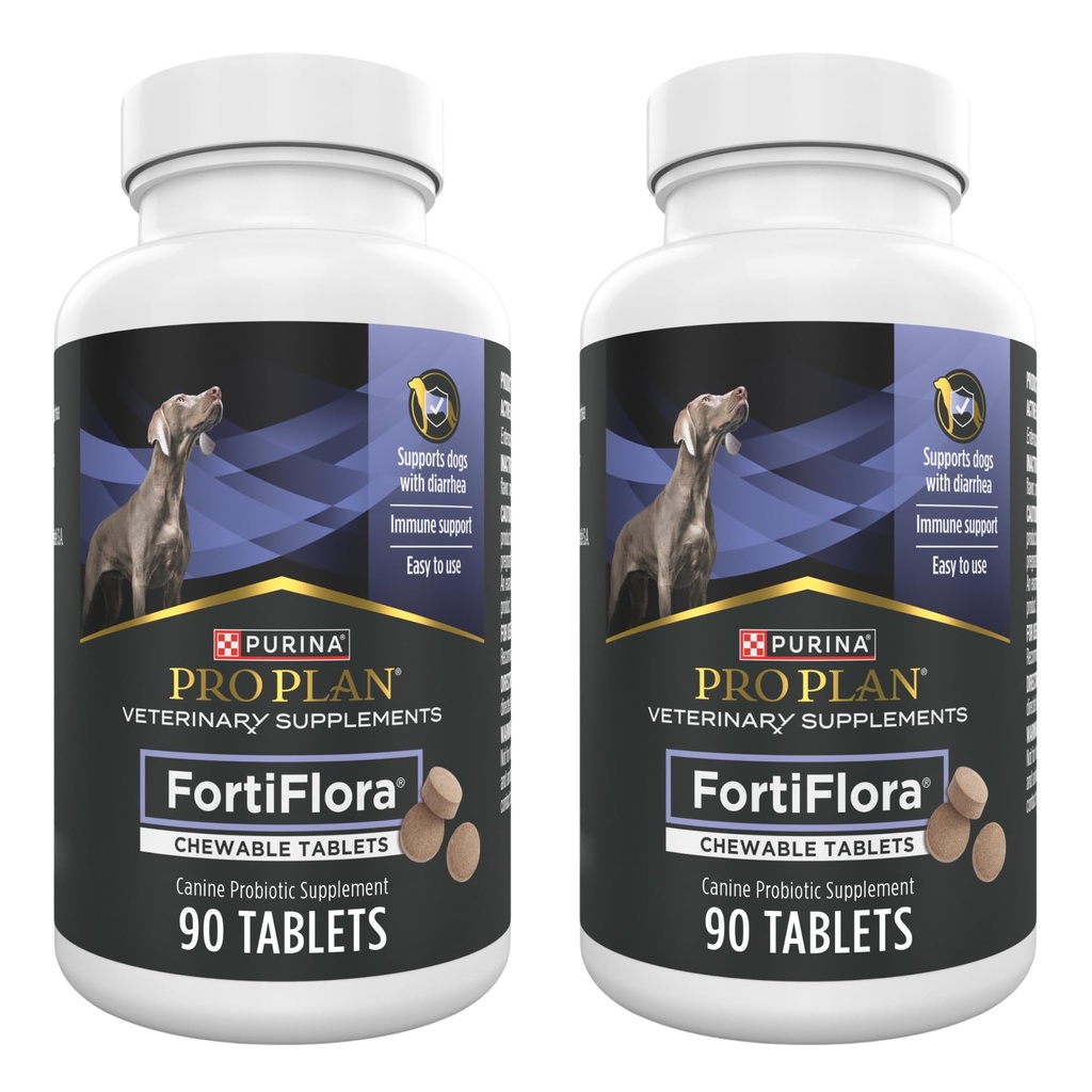 Purina Pro Plan Veterinary Supplements FortiFlora Chewable Dog Probiotic Supplement Tablets - 90 ct. Canister (Pack of 2)