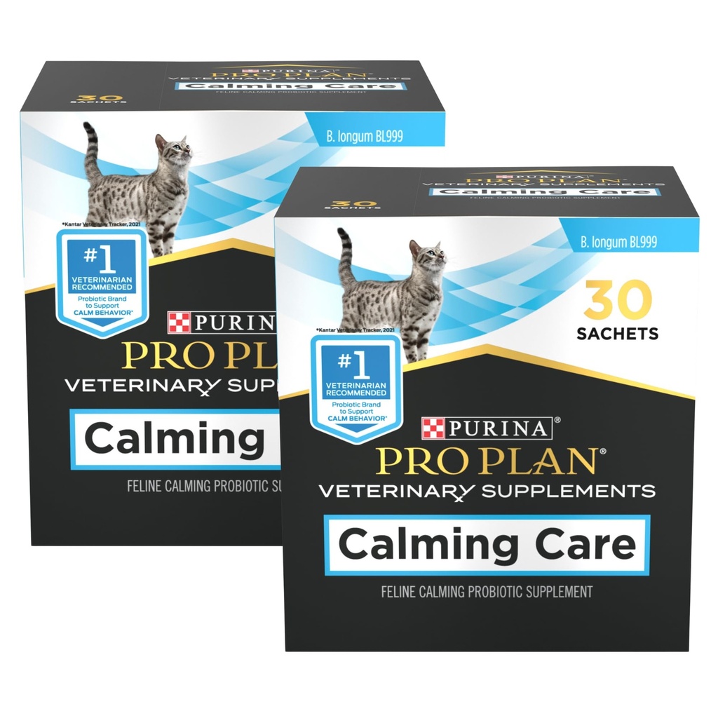 Purina Pro Plan Veterinary Supplements Calming Care for Cats, Feline Calming Probiotic Supplement, Cat Digestive and Behavioral Support, B. Longum BL999, 30 Sachets (Pack of 2)