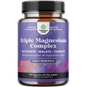 Triple Magnesium Complex Supplement - Υψηλής Απορρόφησης Γλυκινικό μαγνήσιο, Ελαχίστη & Ταυρική Μείξη για τους μυς, την Ενεργειακή Υποστήριξη & την Υγεία της Καρδιάς - Triple Mg Complex 400 mg Κάψουλες - 120 Count