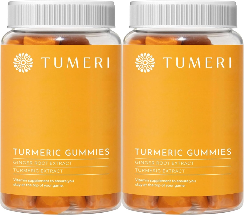 TUMERI Turmeric and Ginger Gummies – Turmeric Curcumin Joint Support Supplement - 60 Count Natural Tropical Fruit Flavored Vegan Gummies - Pack of 2
