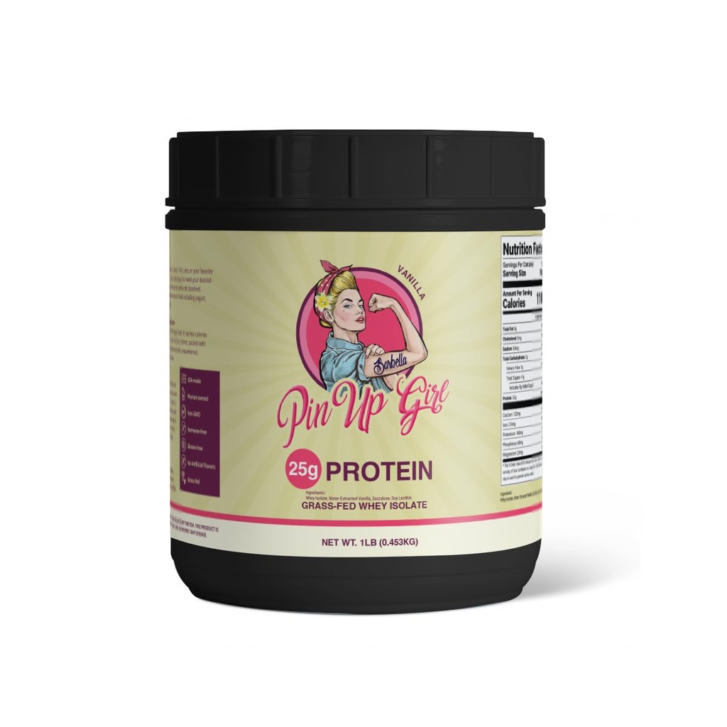 Pin Up Girl Whey Protein Isolate Powder | Vanilla | 25g of Protein Per Serving | Premium Muscle-Building Whey Protein for Women | Fat Free, Low Calorie, Low Carb, No Added Sugar (16 Ounces)