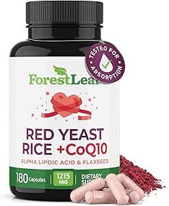 ForestLeaf Red Yeast Rice with CoQ10 Supplement - 1215mg Extra Strength Red Yeast Rice Capsules with Alpha Lipoic Acid & Organic Flaxseed, Citrinin Free - 180 Capsules
