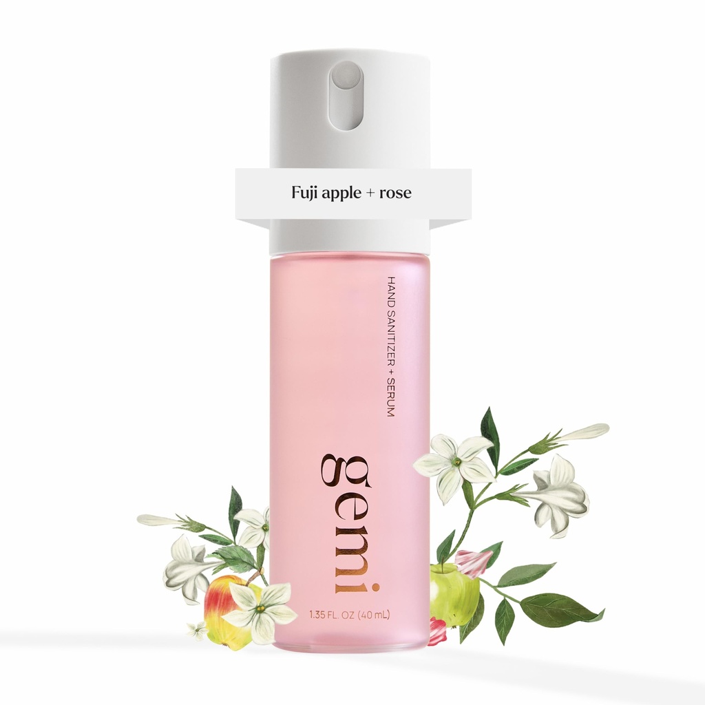 gemi Hand Sanitizer + Serum™ Spray | Eden | Hydrating K-Beauty Formula with Centella, Vitamin B5 & Green Tea | Kills 99.9% of Germs | Fruity Floral Scent with Fuji Apple, Rose & Jasmine