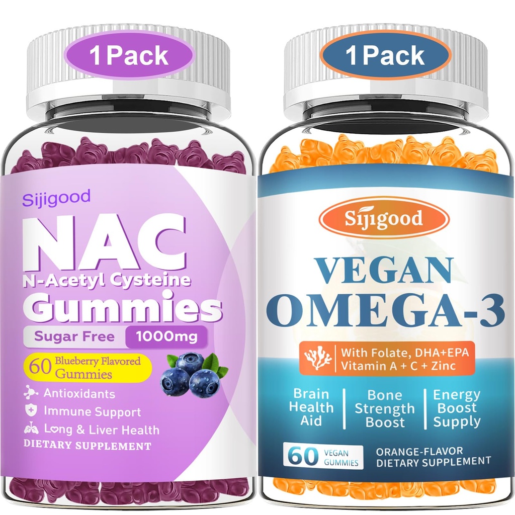 Bundle: Omega-3 Gummies & 1000mg NAC Gummies for Kids & Adults 2 Packs