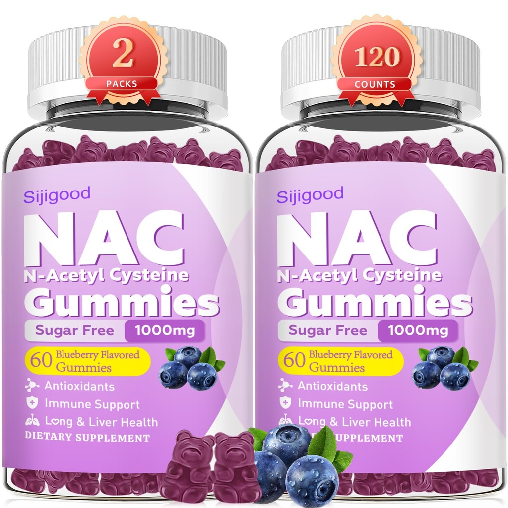 NAC Gummies for Kids & Adults - NAC Supplement N Acetyl Cysteine Dietary Gummies Support Respiratory & Liver Health, Antioxidants & Immune System, Blueberry Flavor 120 Count