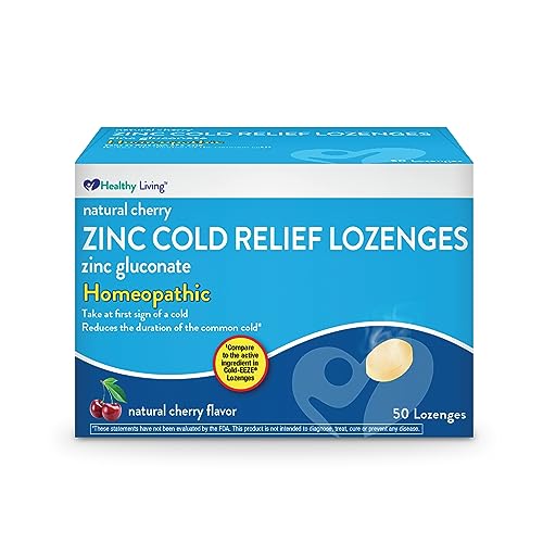Healthy Living Cherry Zinc Lozenges, Homeopathic Cold Remedy, Reduces Duration of The Common Cold, Sore Throat, Cough, Congestion and Post Nasal Drip, 50 Count