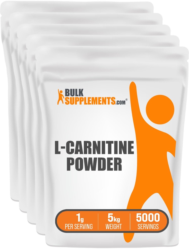 BulkSupplements.com L-Καρνιτίνη σκόνη - συμπλήρωμα καρνιτίνης, Amino Acid συμπλήρωμα - Χωρίς γεύση και γλουτένη, 1g ανά υπηρεσία, 1kg (πακέτο των 5) (11 lbs)
