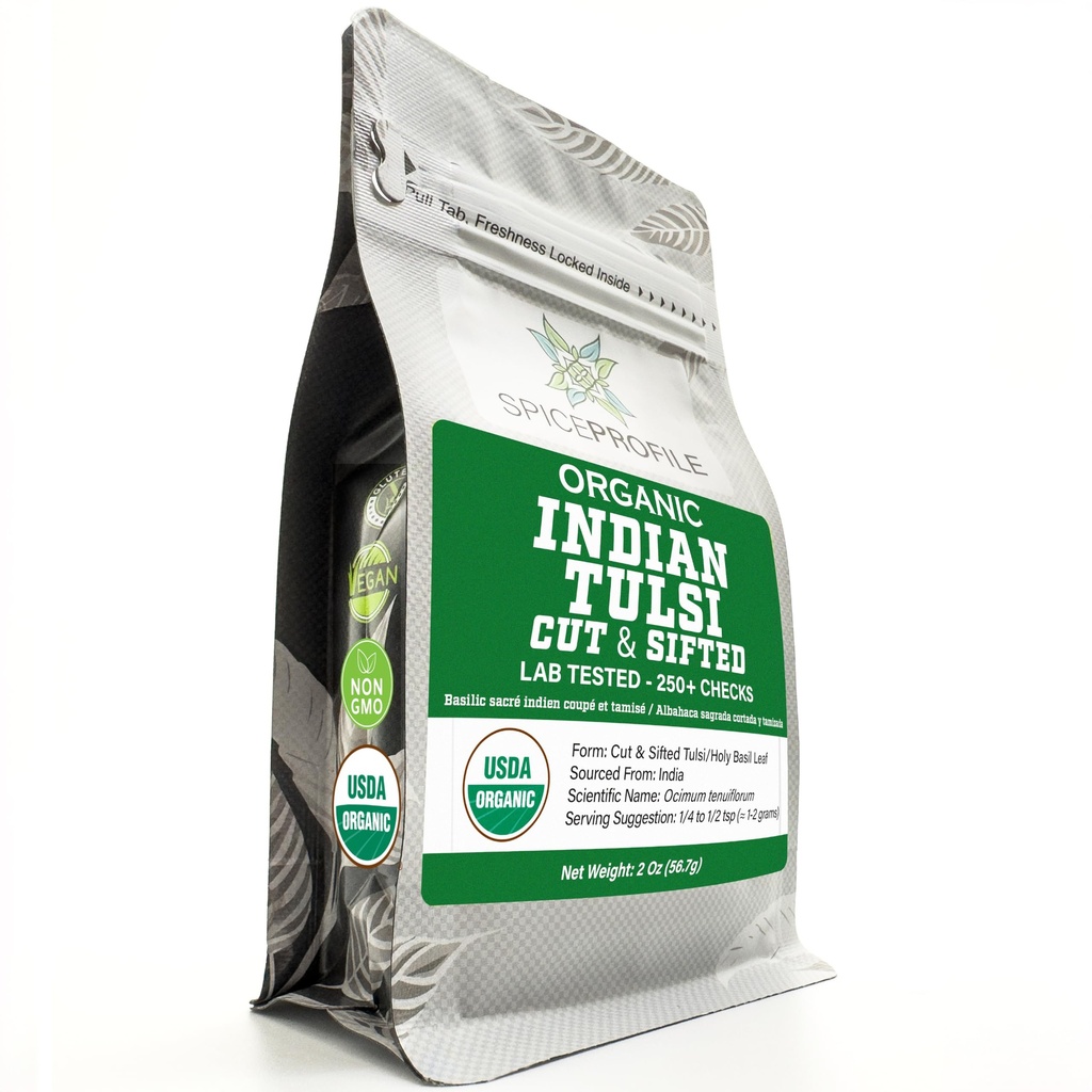 Spice Profile Organic Indian Tulsi Cut & Sifted | 2 oz | Lab Tested