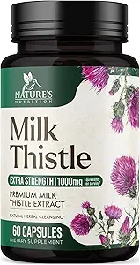 Εκχύλισμα Milk Thittle 1000mg - Liver Cleanse Detox & Repair Formula with Dandelion Extract - Φυτικό Συκώτι συμπλήρωμα - Nature's Milk Thistle w/Silymarin Marianum, Υποστηρίζει την υγεία του ήπατος - 60 κάψουλες
