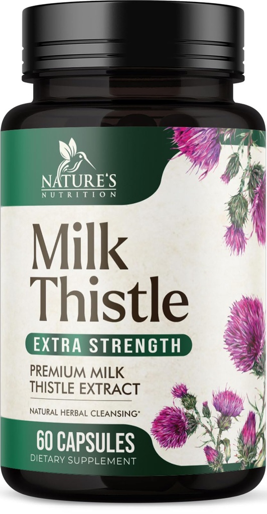 Εκχύλισμα Milk Thittle 1000mg - Liver Cleanse Detox & Repair Formula with Dandelion Extract - Φυτικό Συκώτι συμπλήρωμα - Nature's Milk Thistle w/Silymarin Marianum, Υποστηρίζει την υγεία του ήπατος - 60 κάψουλες