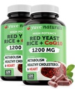 Red Yeast Rice 1200 mg Κάψουλες με CoQ10 - Διατήρηση Υγιεινή Χοληστερόλη Επίπεδα, Φυτική Καρδιά Υγεία Vegan Red Yeast Rice Supplement - Red Rice Yeast with CoQ10 for Women & Men - 120 Ct (2-Pack)