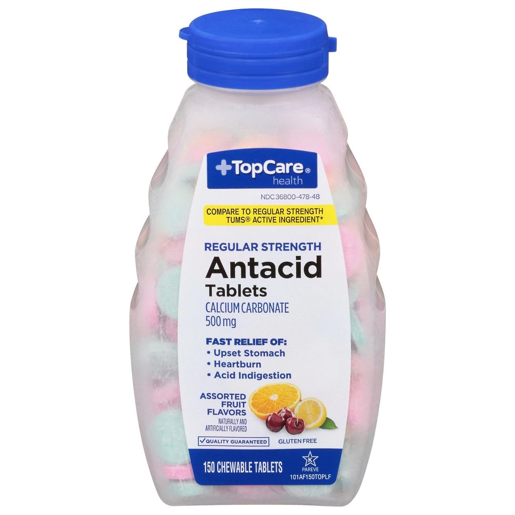 Topcare, 500 Mg Antacid Regular Strength Tablets, 150 Count