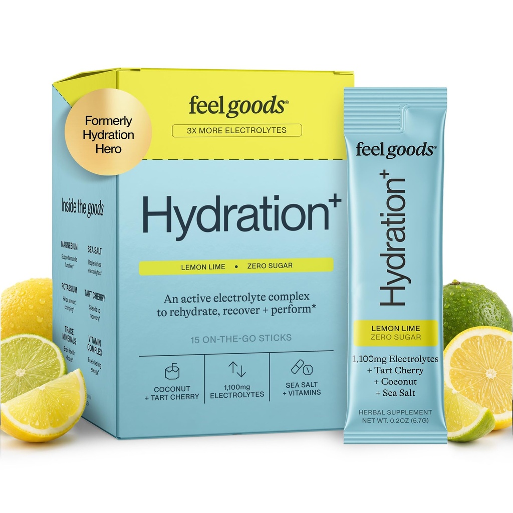 Feel Goods Hydration Hero, Sugar-Free Electrolyte Powder Packets for Daily Hydration - Electrolytes Drink Mix with Magnesium, Potassium & Vitamins for Fasting & Energy - Keto, Vegan & Organic Flavors