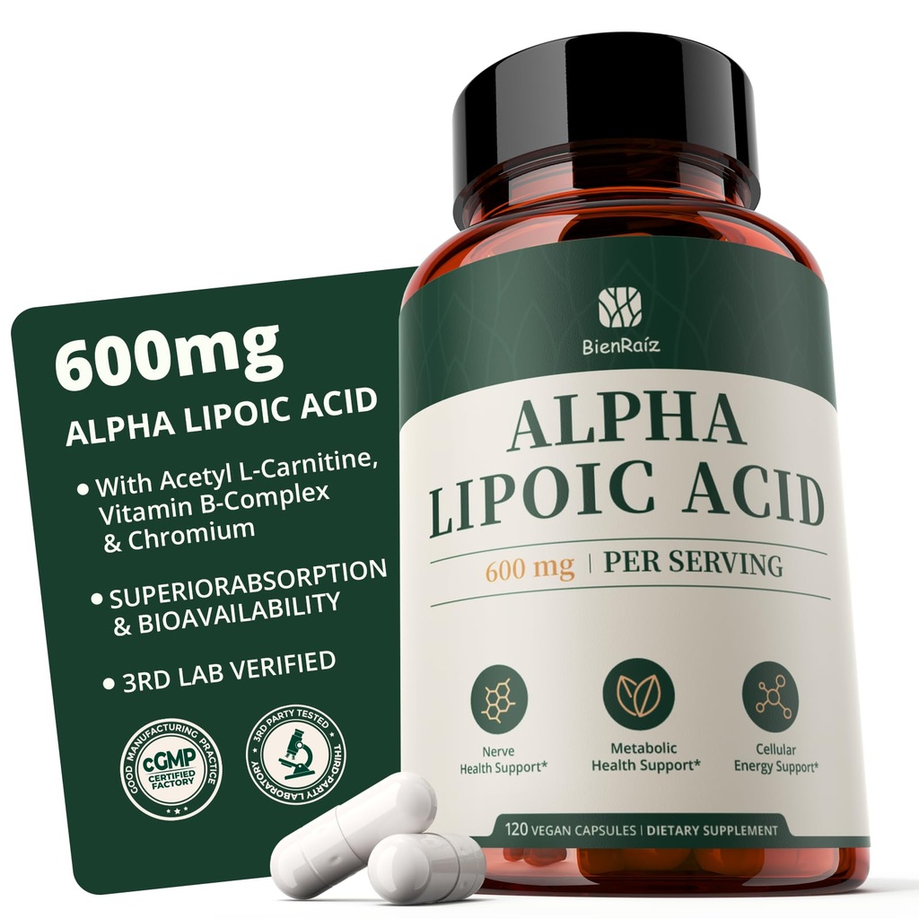 Alpha Lipoic Acid 600mg Neuropathy Supplements for Blood Sugar Support Nerve Health Supplement for Feet Tingling & Numbness Relief Tested Quality ALA Capsules