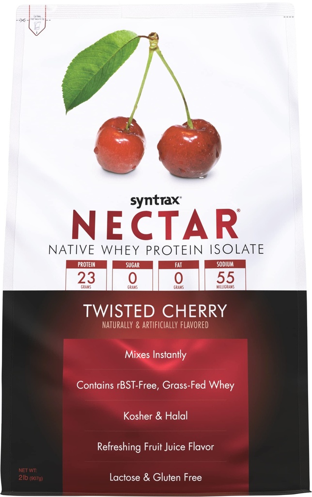 Syntrax Nutrition Nectar, 100% Whey Protein Isolate Powder,Refreshing Fruit Juice Flavor, Twisted Cherry, 2 lbs