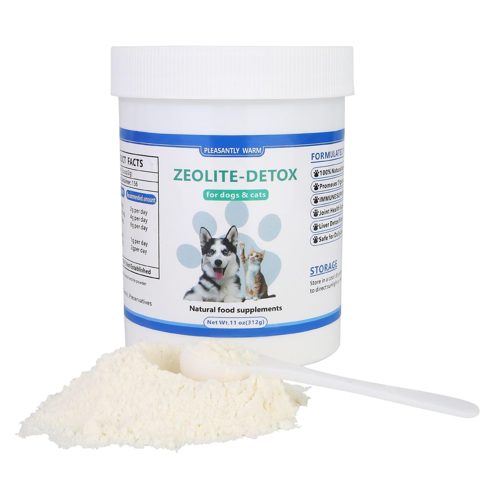 Natural Zeolite Detox Powder for Dogs & Cats – Digestive Health Support, Immune Booster, Toxin Removal – Easy-Mix 11oz Pet Supplement