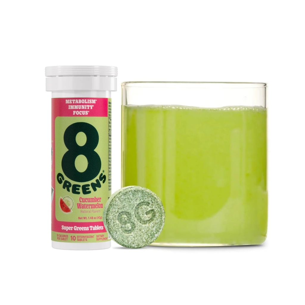 8Greens Supergreens Tablets | Super Greens Powder Superfood Tablet, Metabolism Immunity & Focus, Daily Effervescent Tablets, Organic: Aloe Vera, Spirulina, Chlorella, Cucumber Watermelon, 10 Servings
